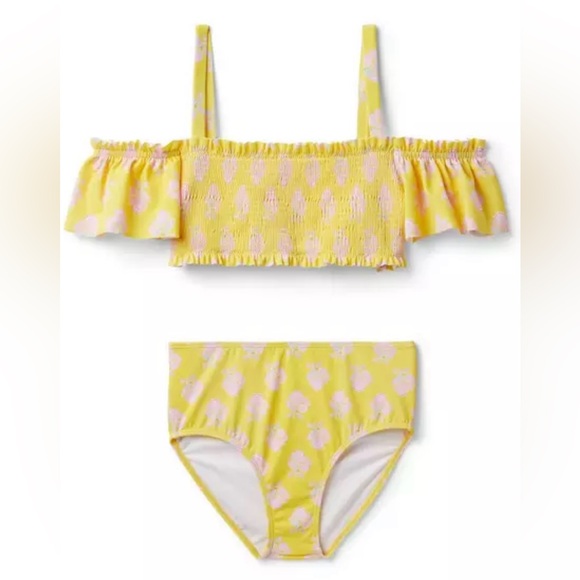 Janie and Jack Floral Smocked cold shoulder 2 piece bikini swimsuit size 14 - Picture 1 of 13